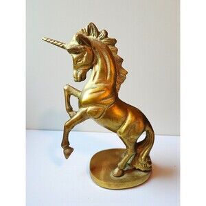 Vintage UCGC Taiwan Brass Unicorn Figurine 7.5" Rearing MCM Mythical Decor